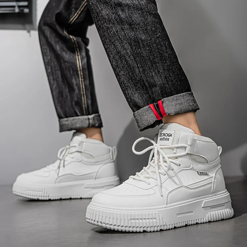 

Новые модные повседневные кроссовки, обувь для скейтборда, студенческие ботинки для мужчин и женщин, трендовые износостойкие двухцветные высокие берцы для пар