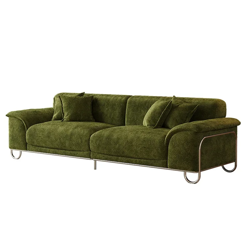 

French retro Nordic chenille fabric sofa three-person sofa living room straight row antique living room small apartment