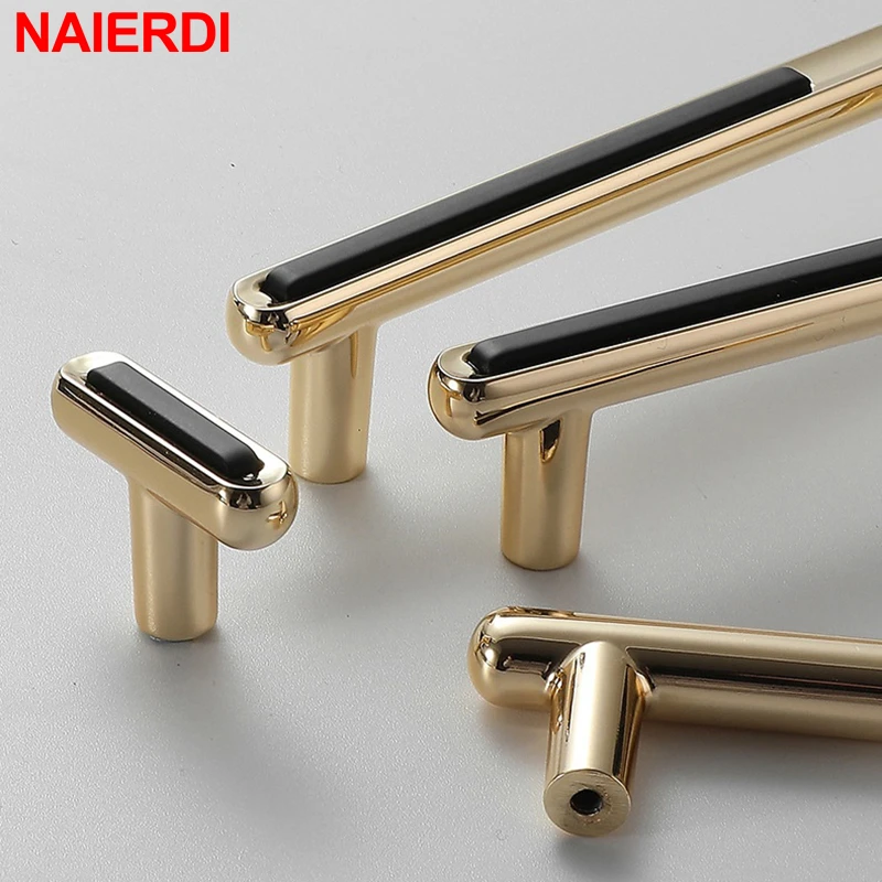 NAIERDI Zinc Alloy Gold Cabinet Knobs Kitchen Door Handles Black Drawer Cupboard Door Handle Cabinet Handles Furniture Hardware