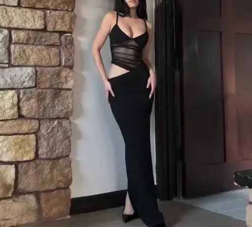 

Прозрачная лоскутная юбка с v-образным вырезом, прозрачными подтяжками и нестандартной юбкой с высокой талией, облегающая бедра, комплект для летнего женского сексуального наряда