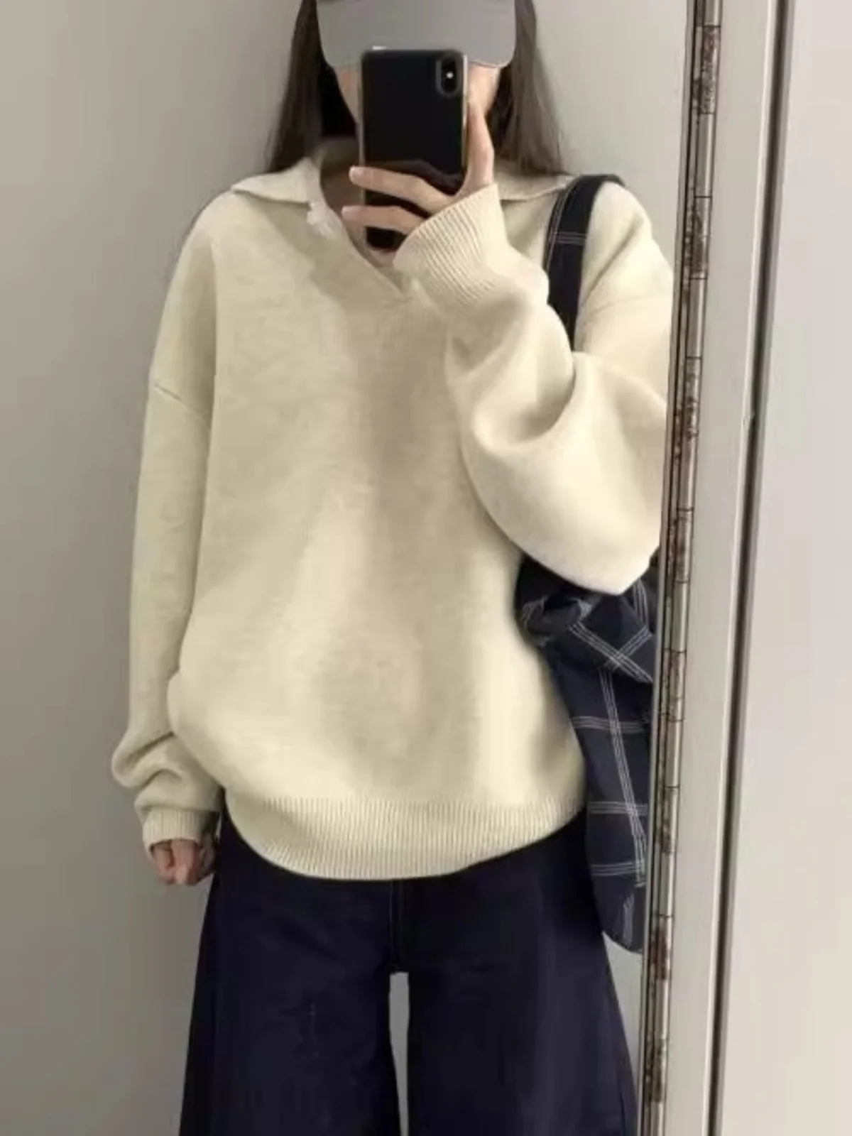 

Loose Collar Knitted Sweater Women's Faion Spring Autumn High School Student Casual Sle Warm Thiened Long Sve Top