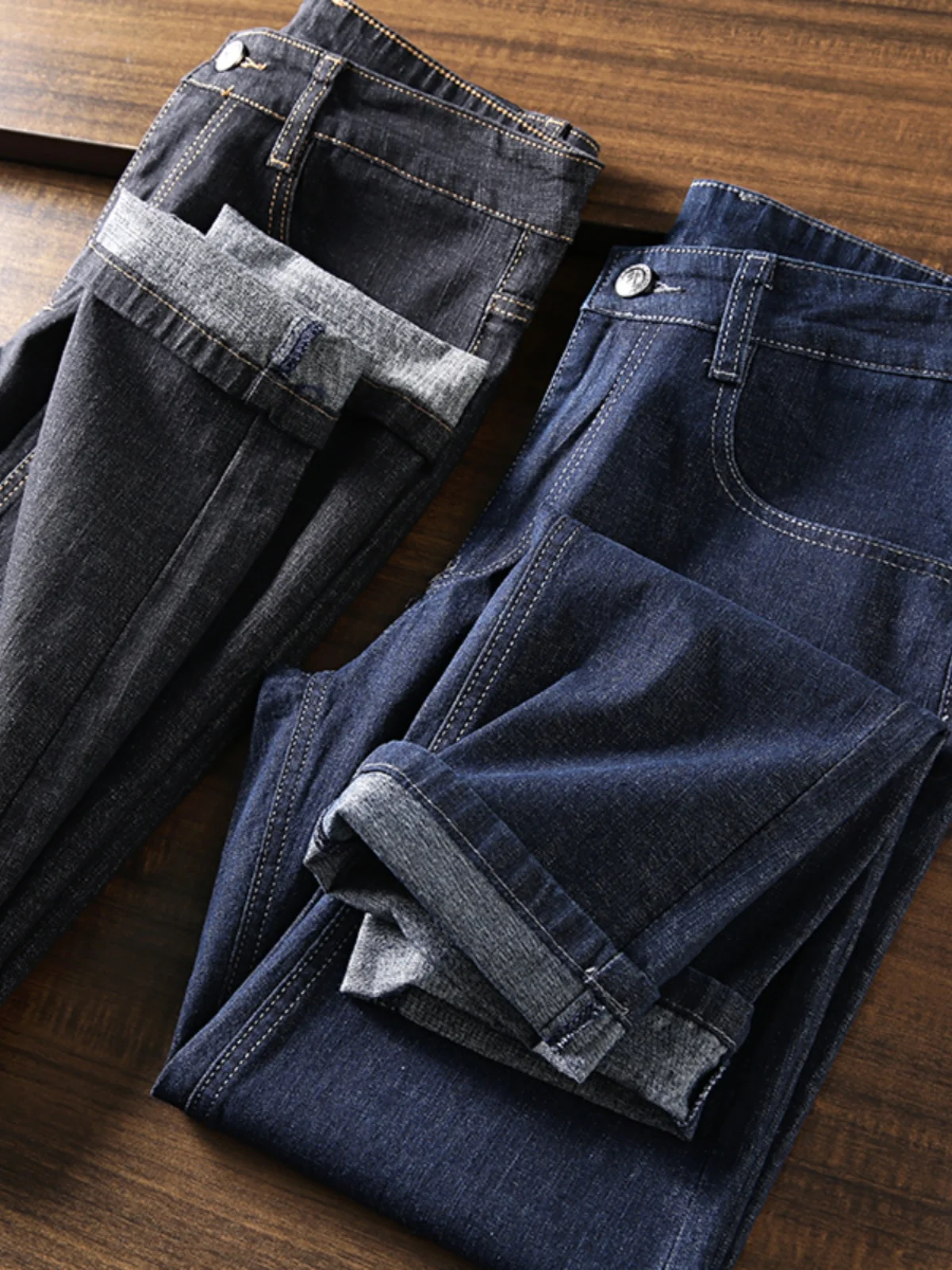 

Busin Casual Fit Straight Leg Jeans Men's Autumn Versatile Comfortable Elastic mid Waist Long Pants Youth Faion