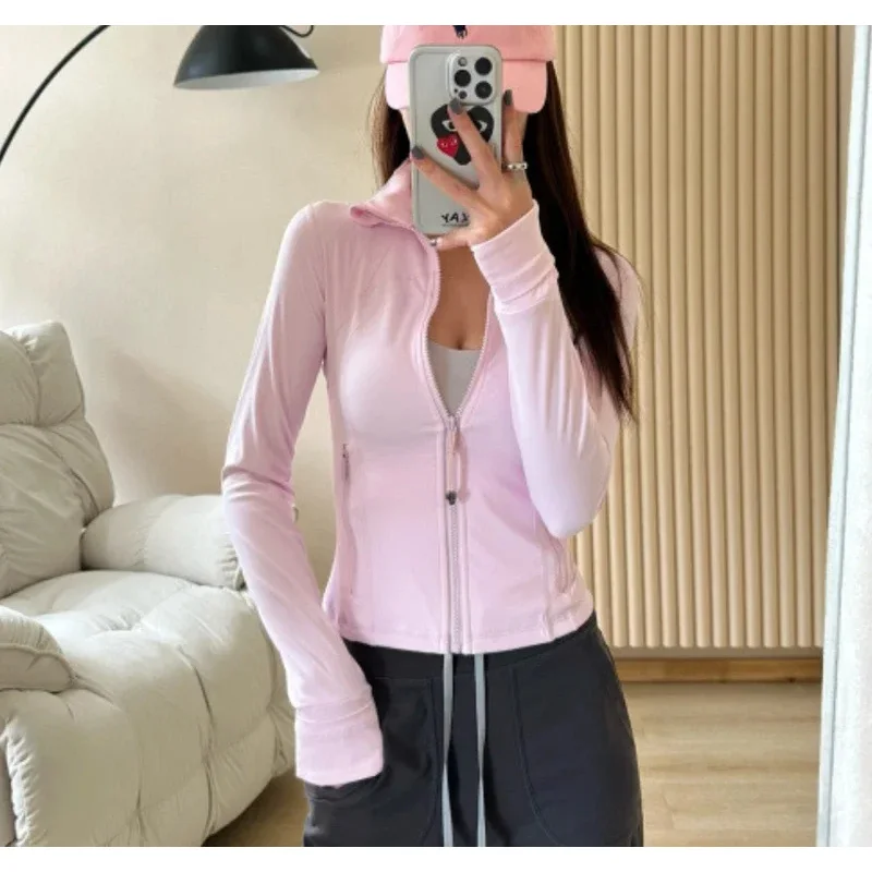 Women sport jacket fashion tight-fitting sportswear coat training running gym yoga solid color cardigan