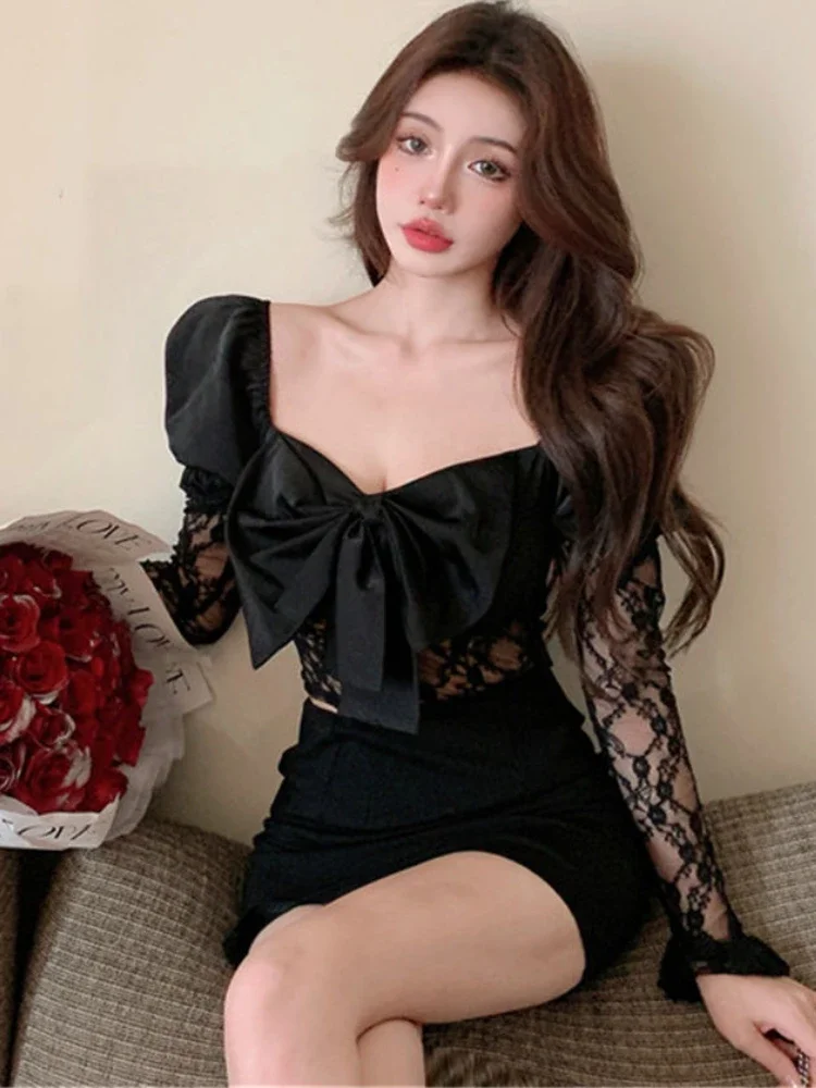 Crop Blouses Women Slim Sexy See-through Patchwork Korean Style Leisure Hot Girls Summer Design Chic Breathable All-match Simple