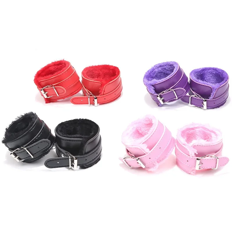 Handcuffs Sexy Metal Adjustable PU Leather Plush Restraints Slave Erotic Wives Cuff Sex Toys for Couples Adult Games Supplies