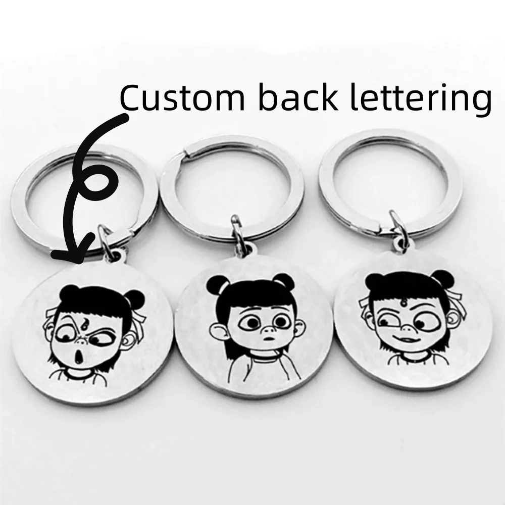 

2025 Custom Nezha Medal Stainless Steel Keychain Accessories Cute Pendant 25mm Valentine's Day Gift