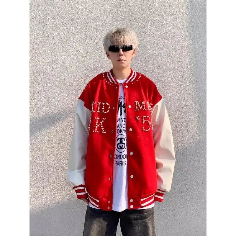 

Мужская бейсбольная куртка в американском ретро-стиле, весна-осень, свободный крой, повседневная, из полиэфирного волокна, приталенная, или свободного кроя