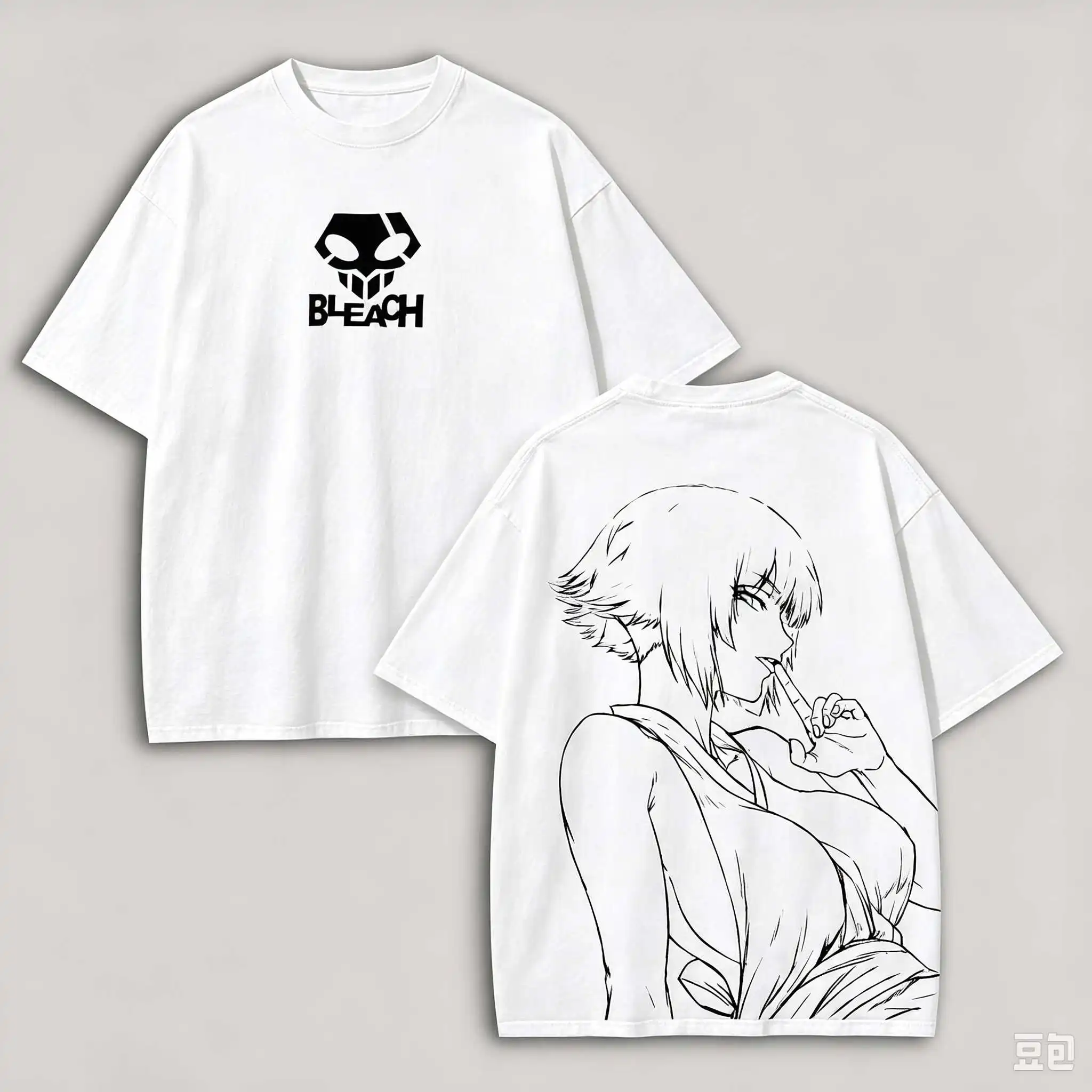 BLEACH Anime T‑Shirt Soi Fon Monochrome Line Art Print Oversized Unisex Crewneck Short Sleeve Vintage Casual Streetwear Tops
