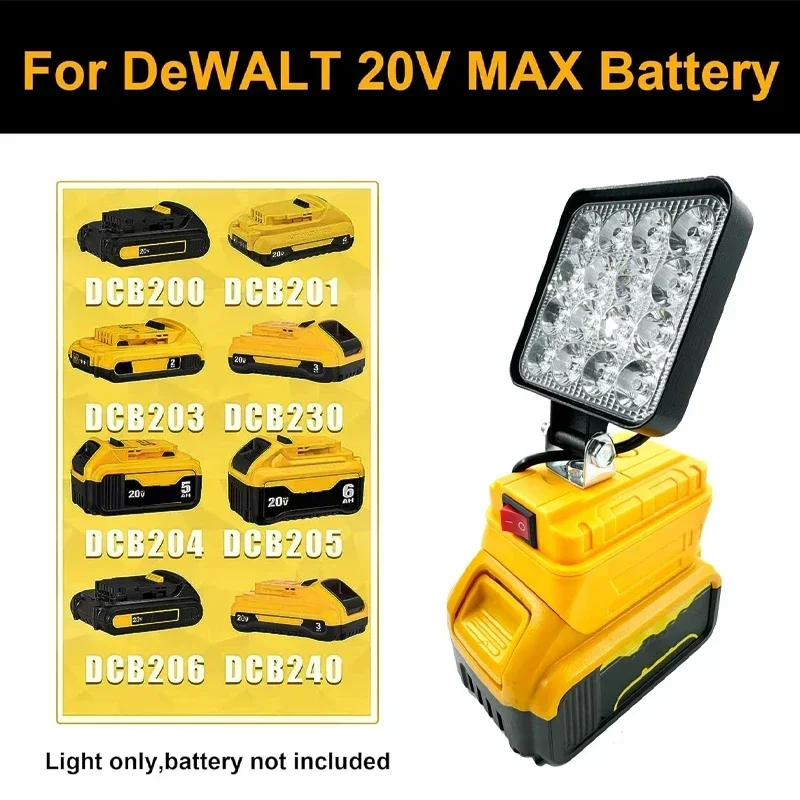 For Dewalt 18V Li-ion Battery Cordless LED Work Light 3 Inch Flashlight Portable Emergency Flood Lamp Camping Lamp(No Battery)