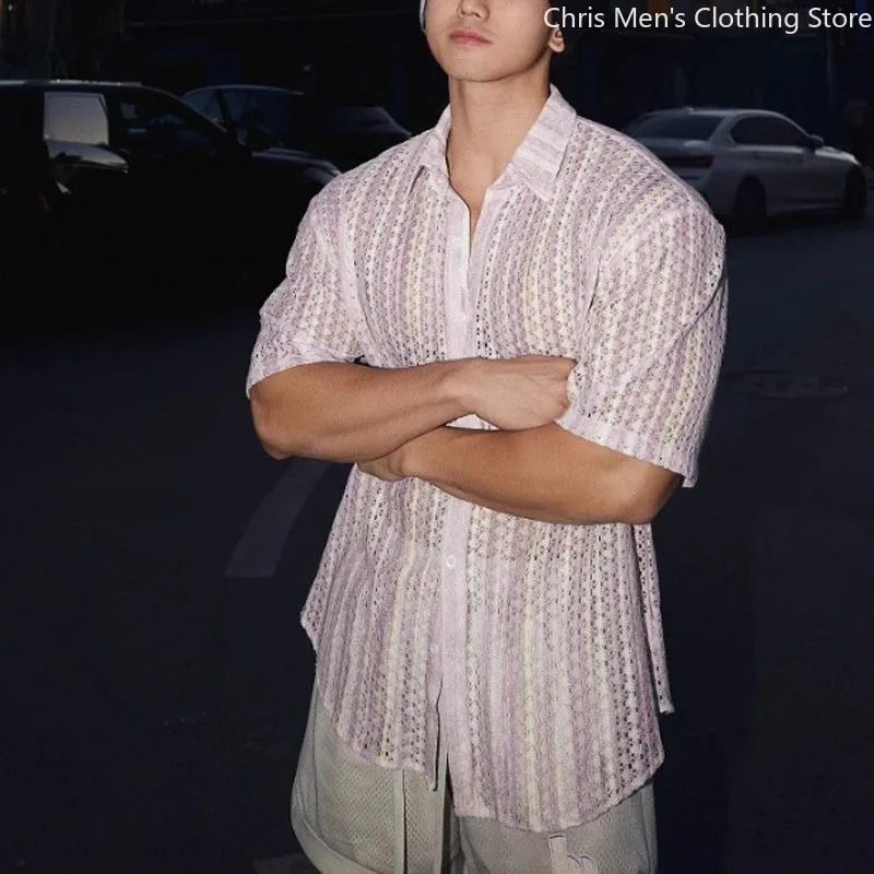 ฤดูร้อนผู้ชาย Retro เซ็กซี่ Cutout เสื้อ,สบายและ Breathable เสื้อแขนสั้น,high-end Music Festival Party วันหยุด Top