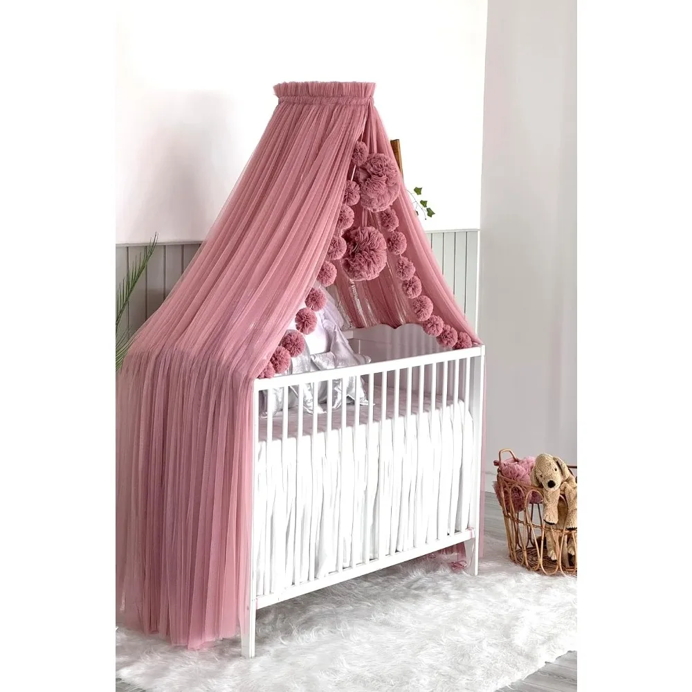 

Bed Canopy - Dusky Pink Princess Cradle with Mosquito Net, Cot Canopy for Baby Room Decoration