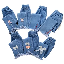 2024 Baby Girls Cowboy Pants Spring Autumn Girl Casual Denim Trousers Children Clothing Kids Stretch Flared Pants for 4-10 Years