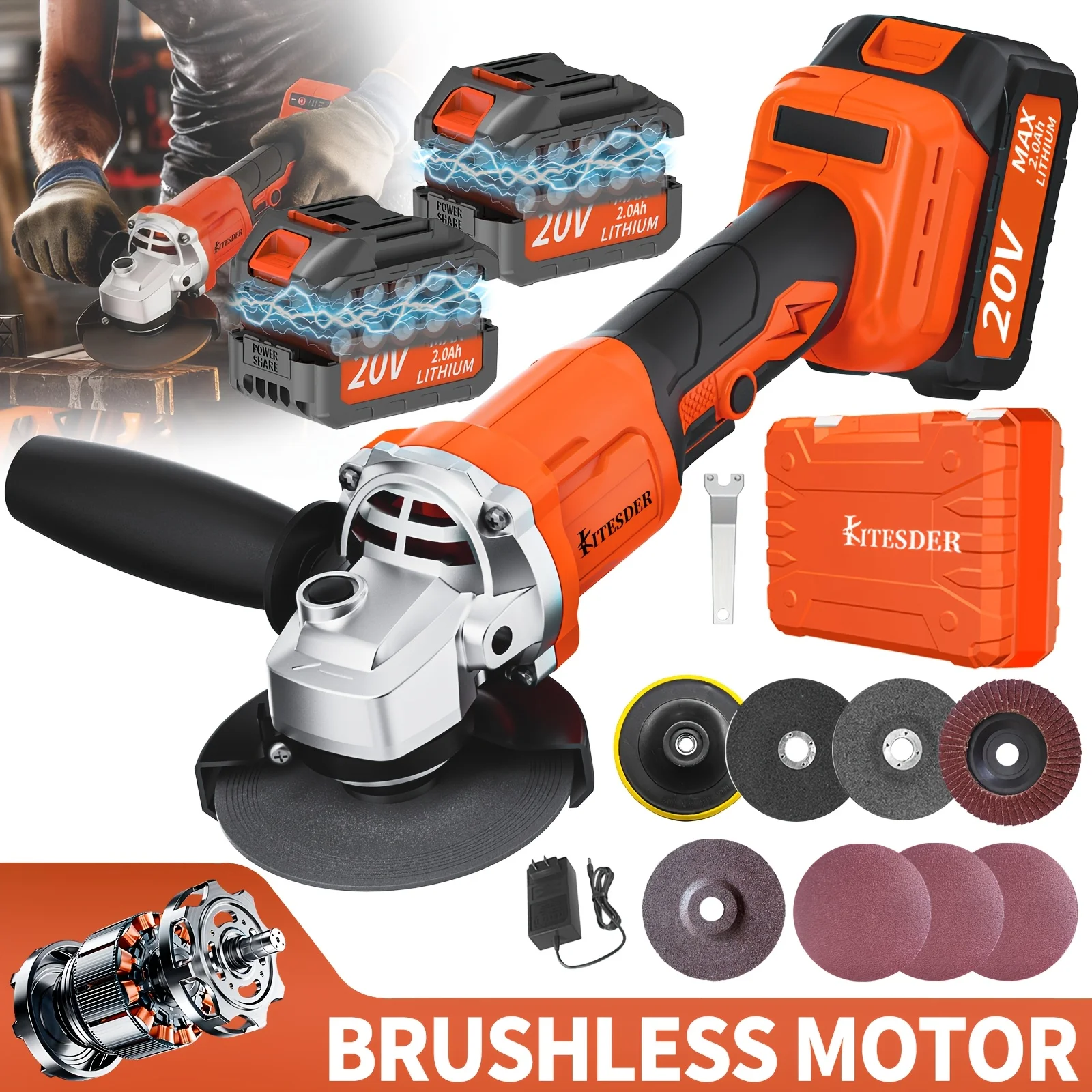 

Brushless Motor Angle Grinder Cordless with Battery And Extensive Accessories, A Multi-purpose Machine, No Load Speed: 11000r/min, Maximum Opening Depth: 30mm, Polish, Frosted.Christmas Gift, Shipped From Local Warehouse