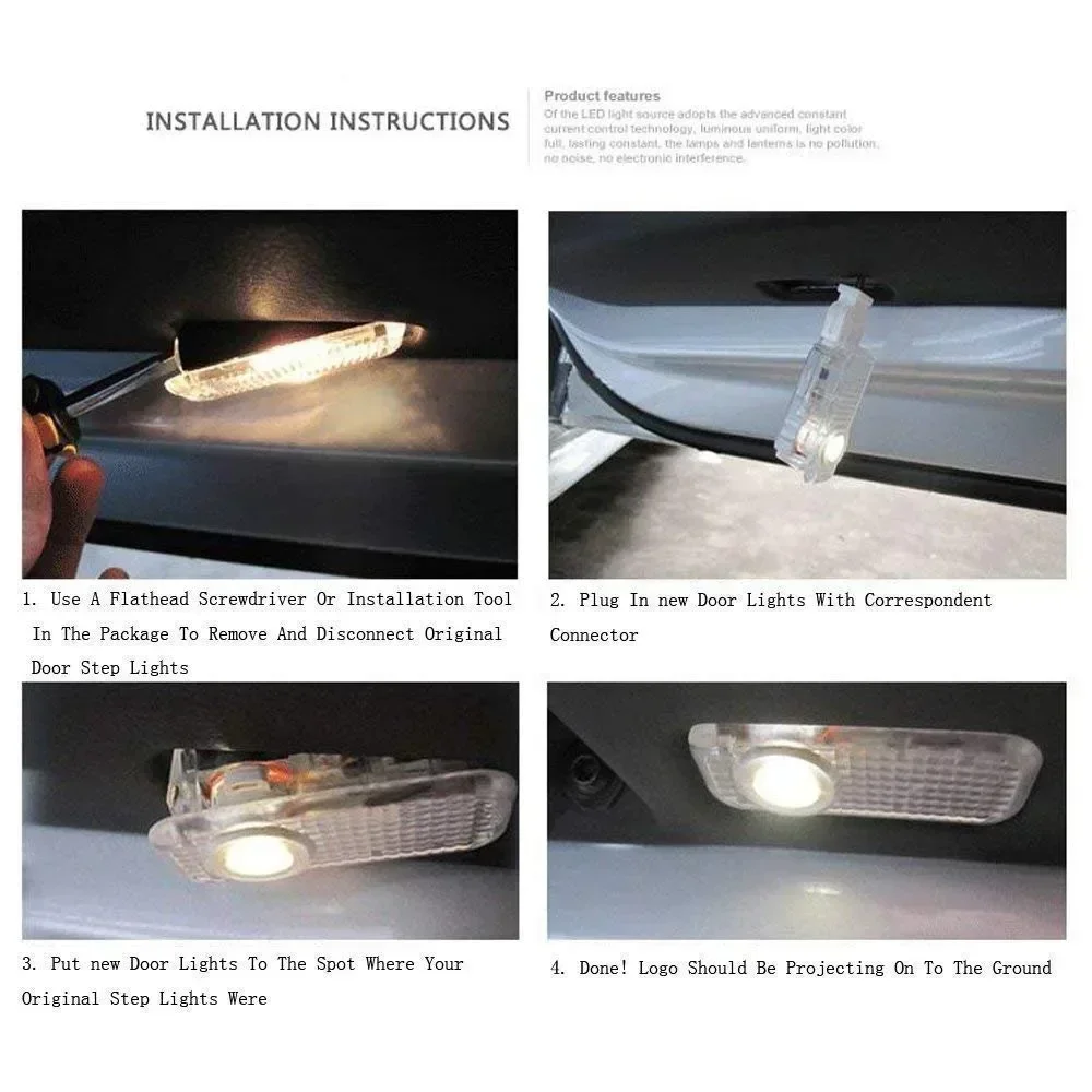 2/4p Led Car Door Welcome Light Projection lamp For AUDI A3 A4 A5 A6 C5 B5 B6 B7 B8 B9 A7 A8 Q7 Q5 Q3 RS TT sline quattro Logo - view 6