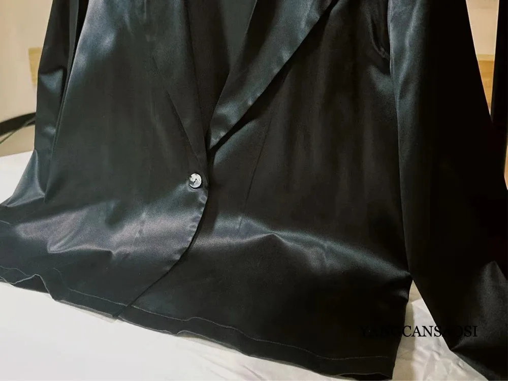Women's Clothing Heavy 26MM 100% Natural Mulberry Silk Satin Black Commuting Fashionable One Button Office Long Sleeved Suit