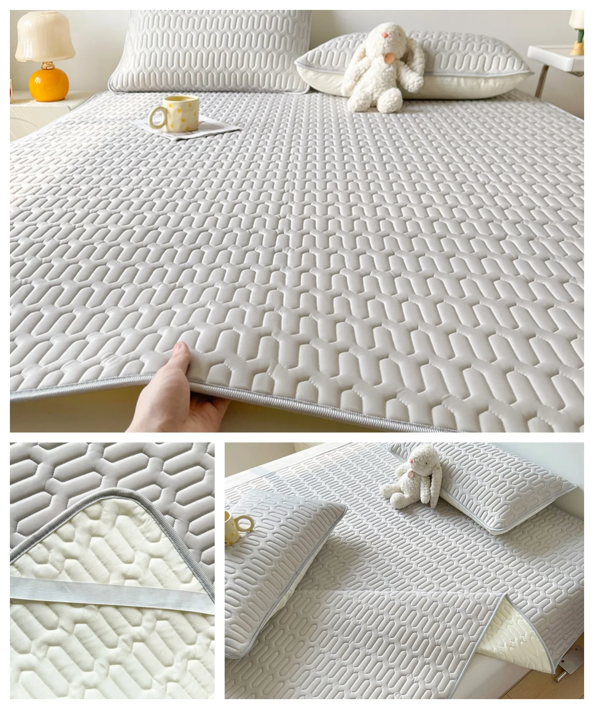 

2024 Solid Color Bed Cover Quilted Latex Mattress Bed Cover Anti Mite Antibacterial Skin Friendly Mattress Protective Cover