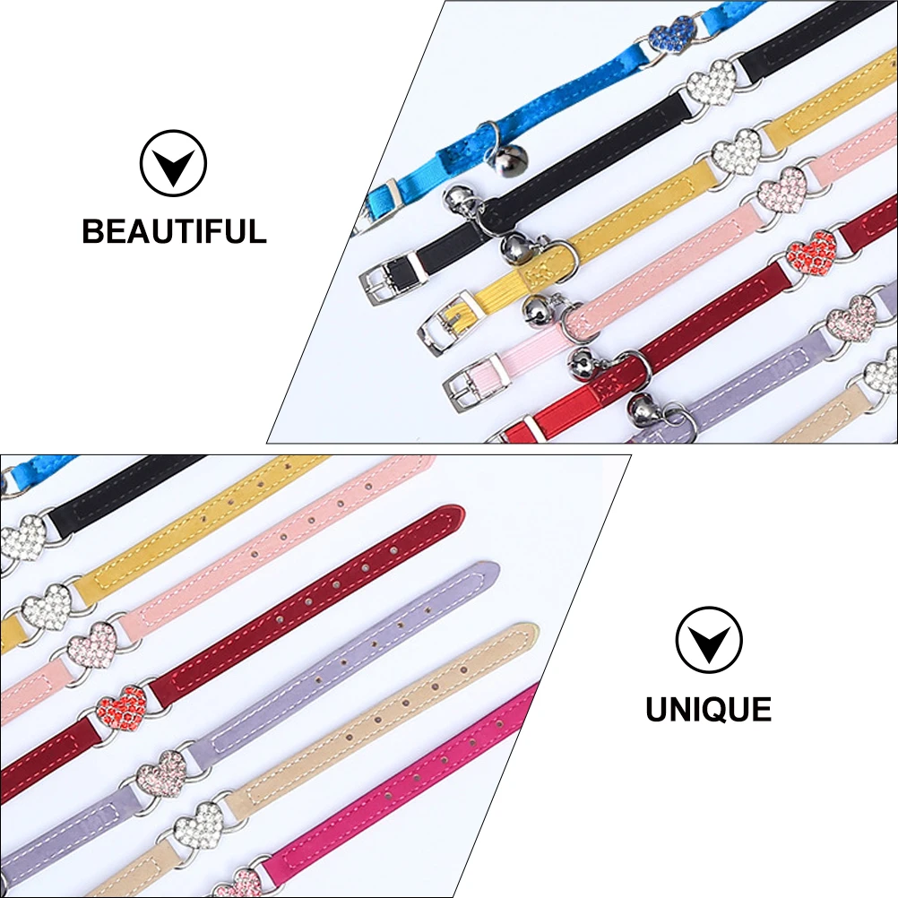 

4Pcs Heart Cat Collars Adjustable Diamond Buckle Bell Choker Pet Necklace for Cats Small Dogs Bright Comfortable Party Accessory