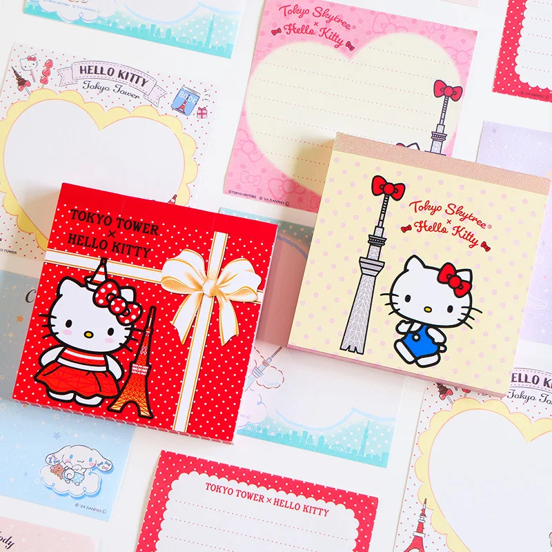 

Sanrio Hello Kitty Cinnamoroll Japanese -style Cartoon Iron Tower Cloud Based Square Memo Pad Cute And Fresh Color Memo DIY Pad