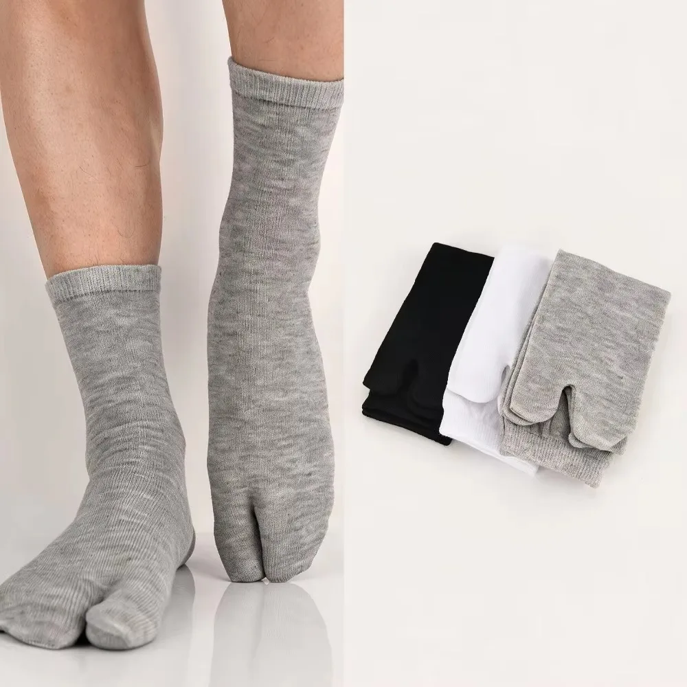 1 Pair Japanese Style Tabi Socks, Cotton Solid Color Split Toe Mid Calf Socks, Thin Breathable Sweat Wicking Anti Odor Socks