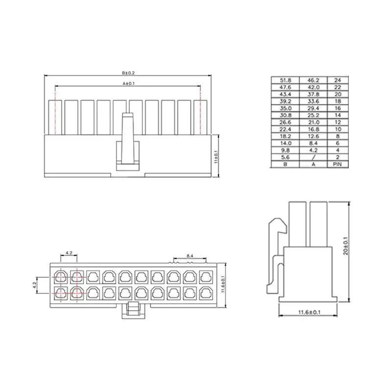 10 Stück 5557 Stecker, Steckerabstand 4,2 mm, Kunststoffgehäuse, 2P 4P 6P 8P 10P 24P Steckverbinder, zweireihig – Detail 1