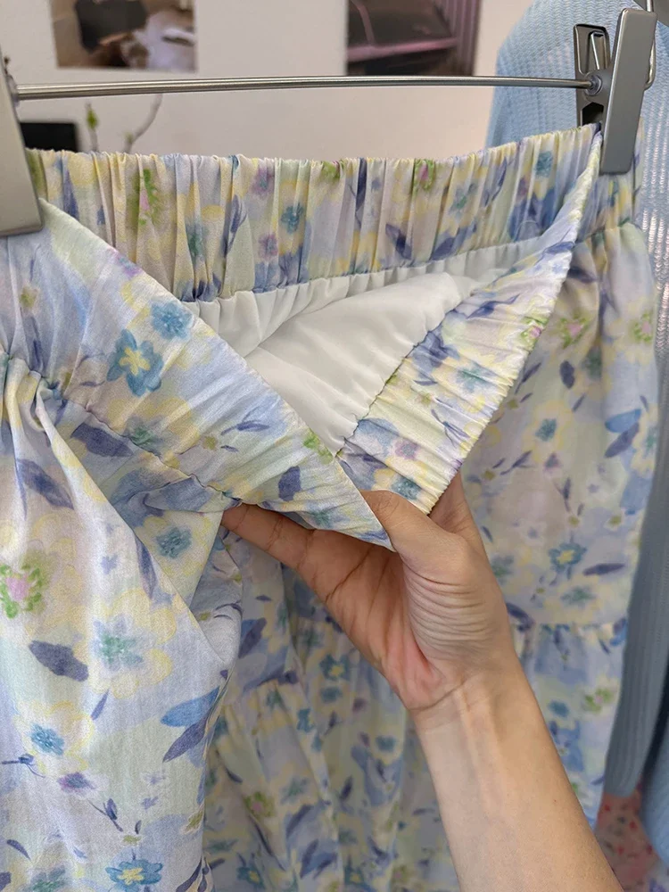 Vintage hoge taille bloemenrokken voor vrouwen 2025, zomer nieuwe zachte stijl A-lijn rok dames casual lange rok
