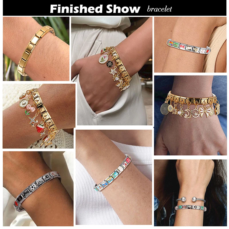 رابط سحر إيطالي يدوي الصنع على شكل كوكب وزهرة وكرز وقوس قلب وكرة رقم 8 سوداء يناسب سوار من الفولاذ المقاوم للصدأ بعرض 9 ملم هدايا موضة للرجال والنساء - 5