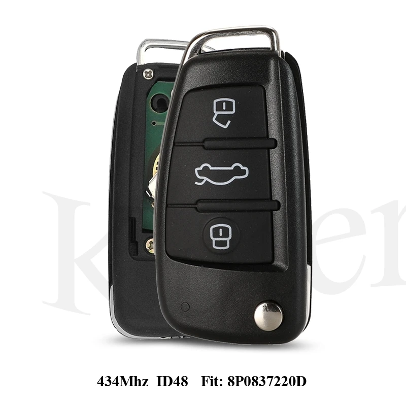 

jingyuqin 3 Buttons Remote Car Key For Audi A3 S3 A4 S4 TT 434MHz ID48 Chip 8P0837220D 8X0837220D 220D 2005-2013