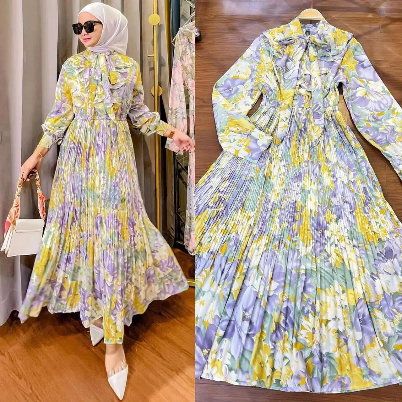 M212 #   Robe d'été pour femmes musulmanes, nouvelle Robe imprimée malais indonésienne, jupe à volants, Abaya, Ramadan, dubaï, luxe, Islam élégant