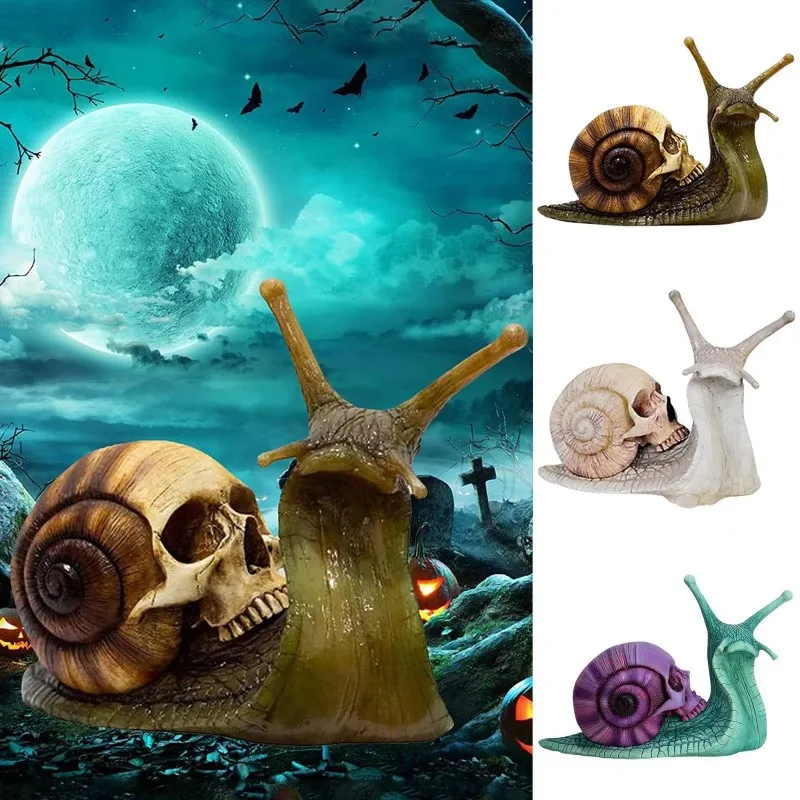 

Horror Skull Snail Resin Sculpture Cosplay Animal Gothic Skeleton Yard Statue Decoration Halloween Scary Figurine Craft Ornament