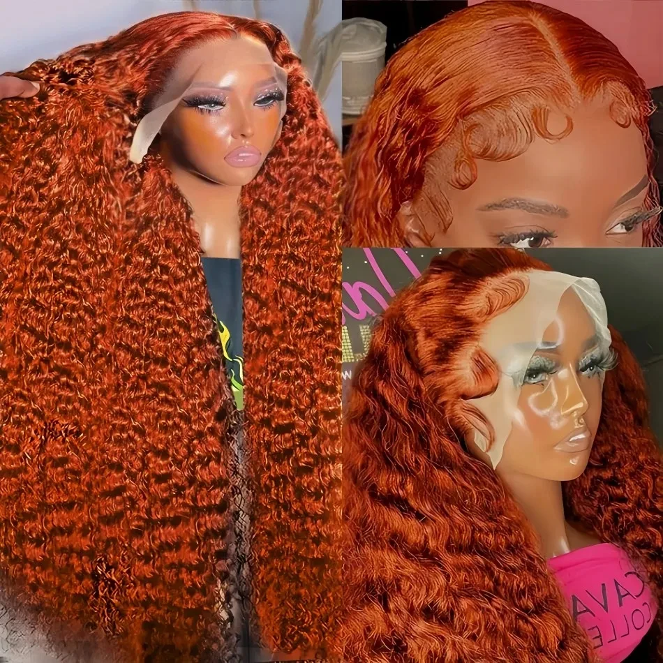 

Orange Colored Deep Wave 13x4 Transparent Hd Lace Frontal Human Hair Wigs Preplucked 4x4 Ginger Lace Closure Curly Wig for Women