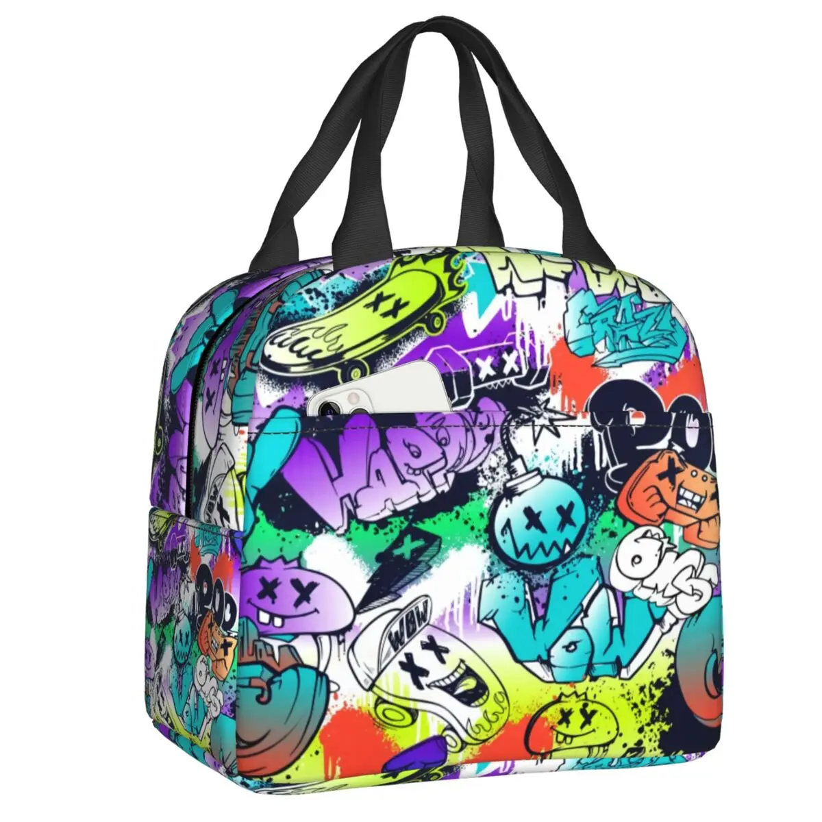 Custom Street Art Words Monsters Thermal Insulated Lunch Bag Graffiti Lunch Container for School Off...
