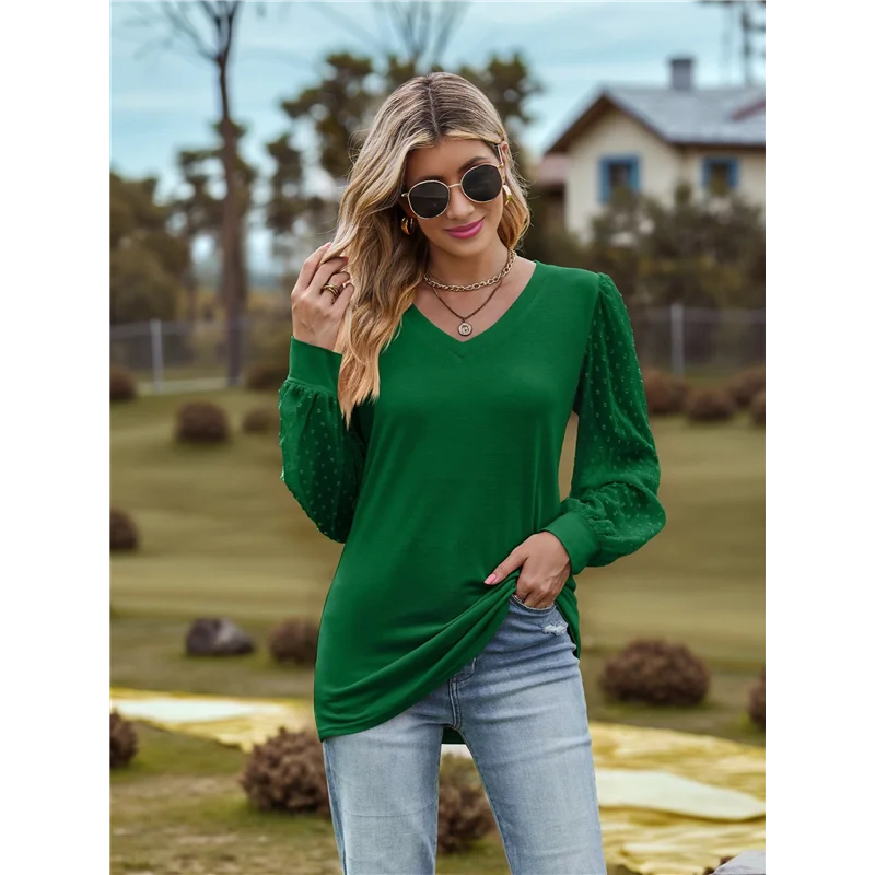 AOAO-Women's Blouses Dressy Casual V Neck Top Dot Balloon Long Sleeve Shirts