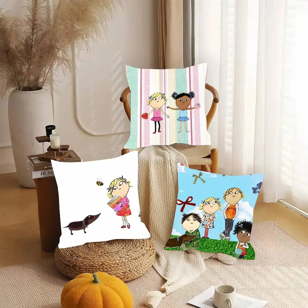 Anime C-Charlie And Lola Pillow Case Fashion Square Pillowcase Bedroom Sofa Room Ins Decoration Leisure