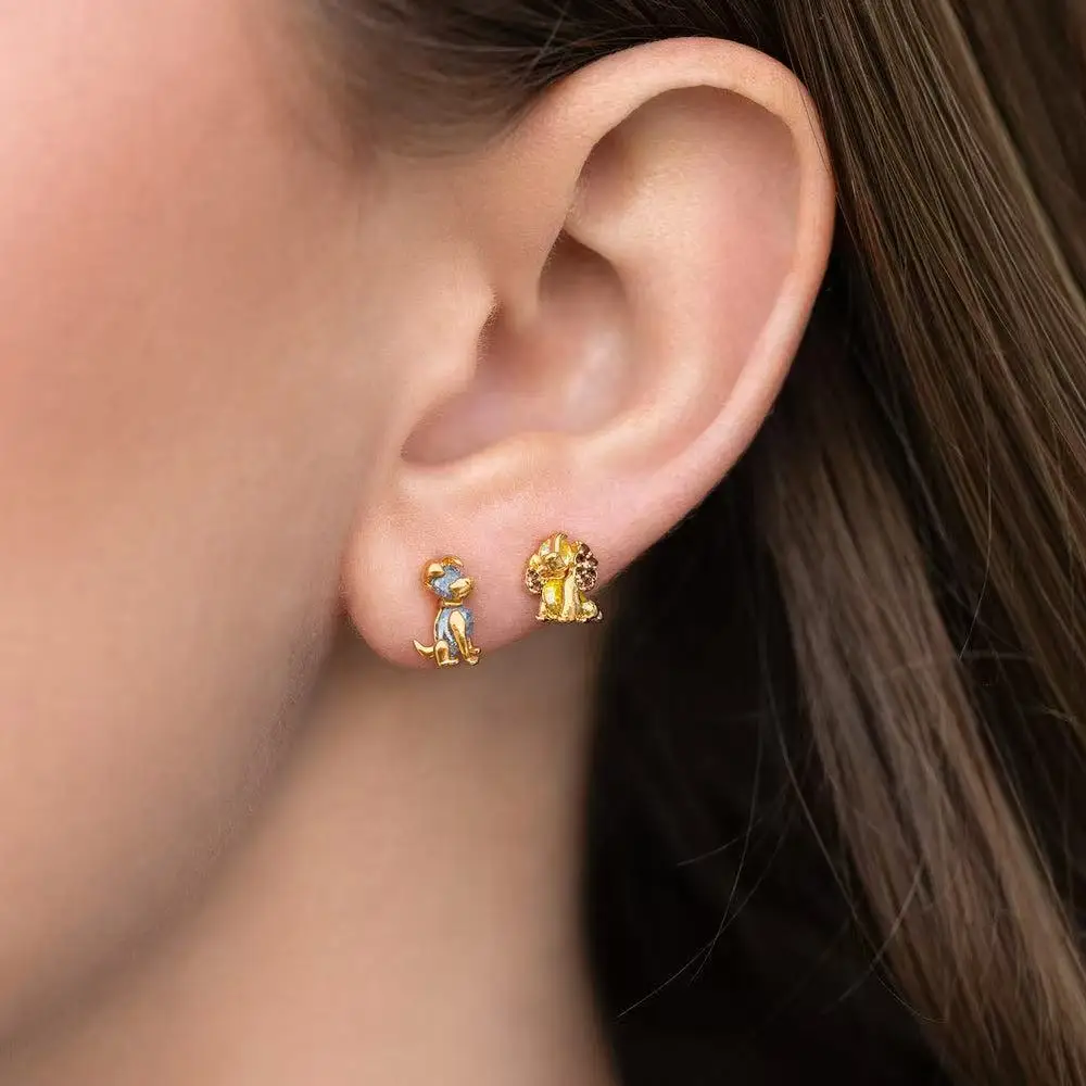 MIGGA 4pcs Cute Cartoon Dog Stud Earrings Set for Women Girls Gold Color Cubic Zircon Jewelry view 3