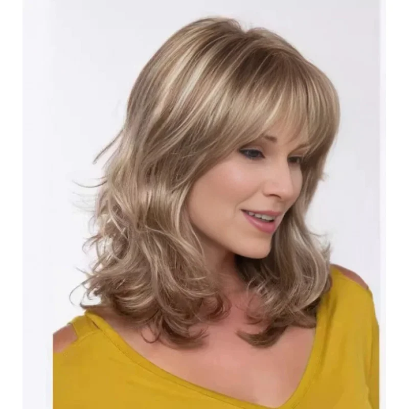 

Long Wavy Brown Highlight Mix Synthetic Hair Wigs Women Soft Natural Daily Use