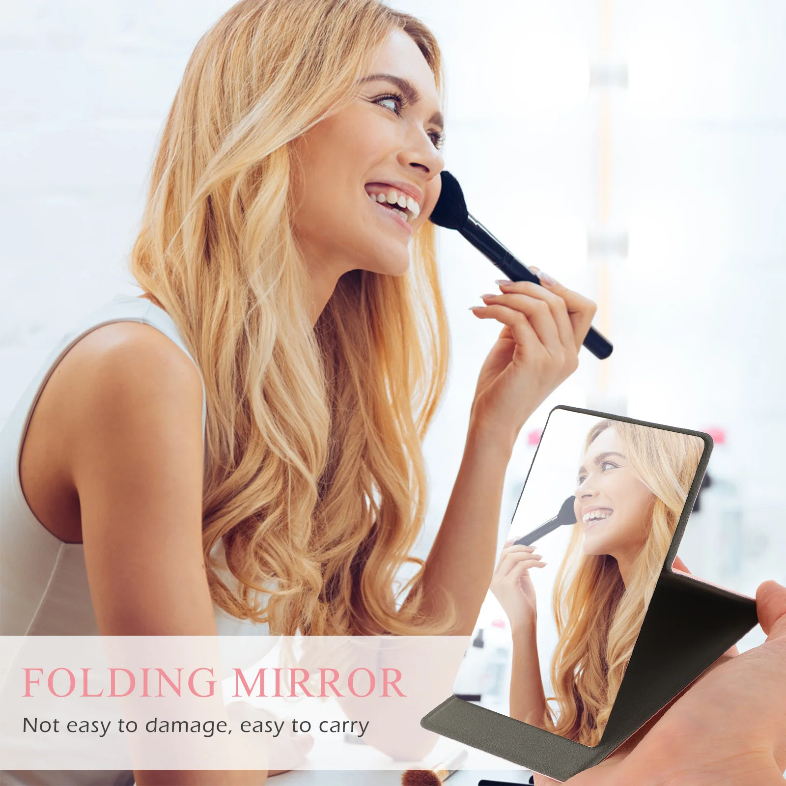 1 conjunto de espelho de maquiagem de aço inoxidável dobrável compacto capa pu portátil espelho de bolso viagem de negócios