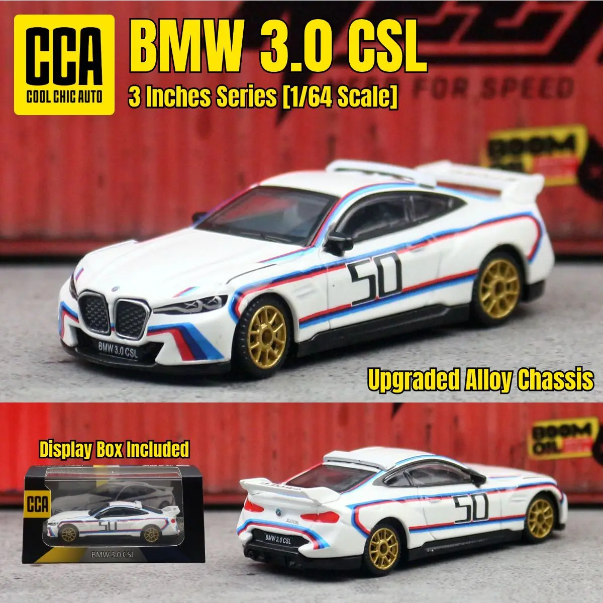 

CCA 1/64 BMW 3.0 CSL Super Sport Racing Diecast Toy Car Model with Display Box Free Wheels Collection Miniature Gift For Kid