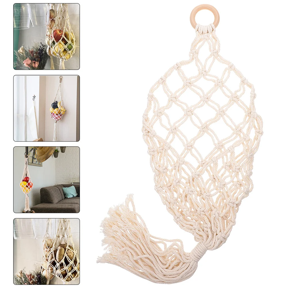 

Wall Hanging Fruit Basket Macrame Kitchen Storage Vegetables Potatoes Onions Air Circulation Space Saving Decorative