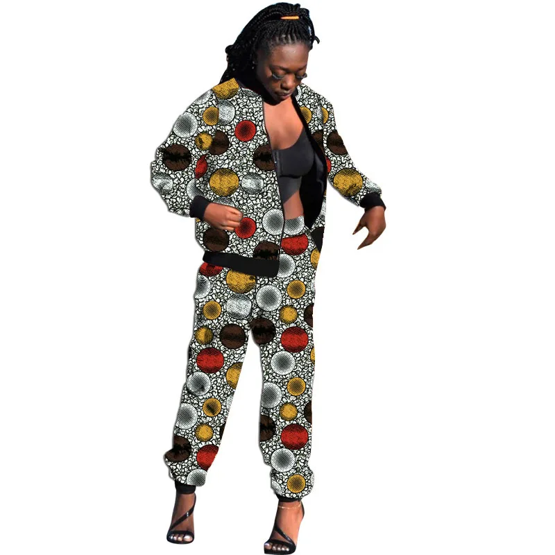 طقم مكون من قطعتين بنمط أوراق الطباعة الأفريقية بدلة رياضية نسائية غير رسمية بسحاب وسراويل ملابس أنقرة للسيدات #4