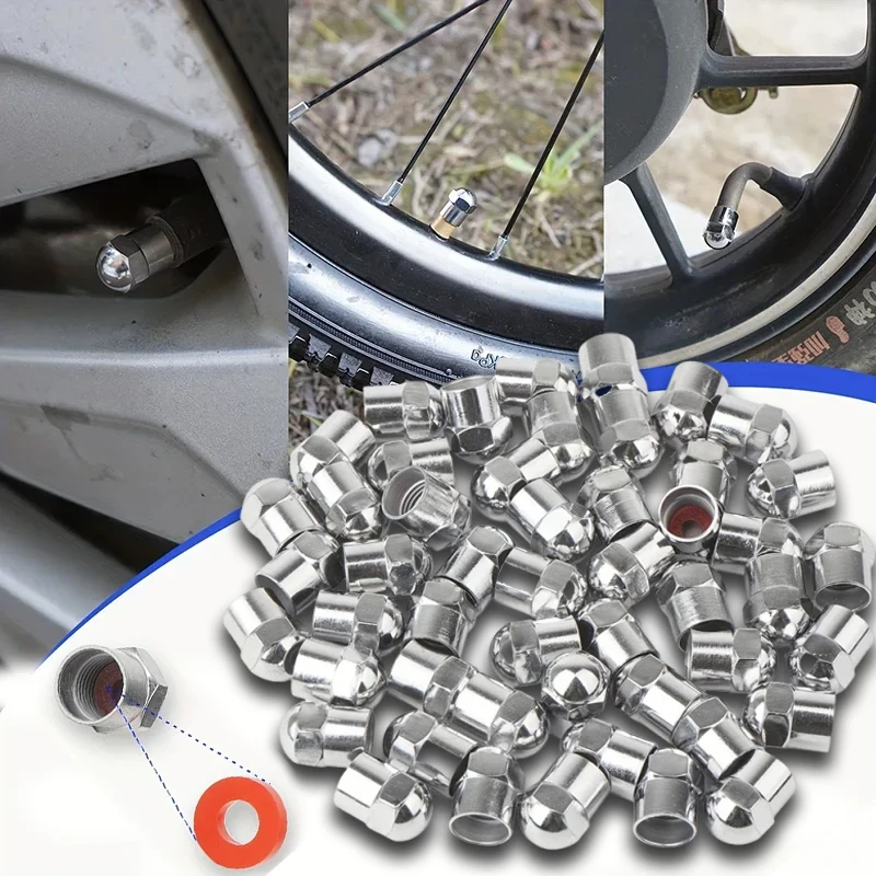 

20/50/100PCS Car Tire Silver Bright Valve Cover Universal Plastic Dome Hexagonal Chrome Plated Dust Cap W/ Seal Auto Parts