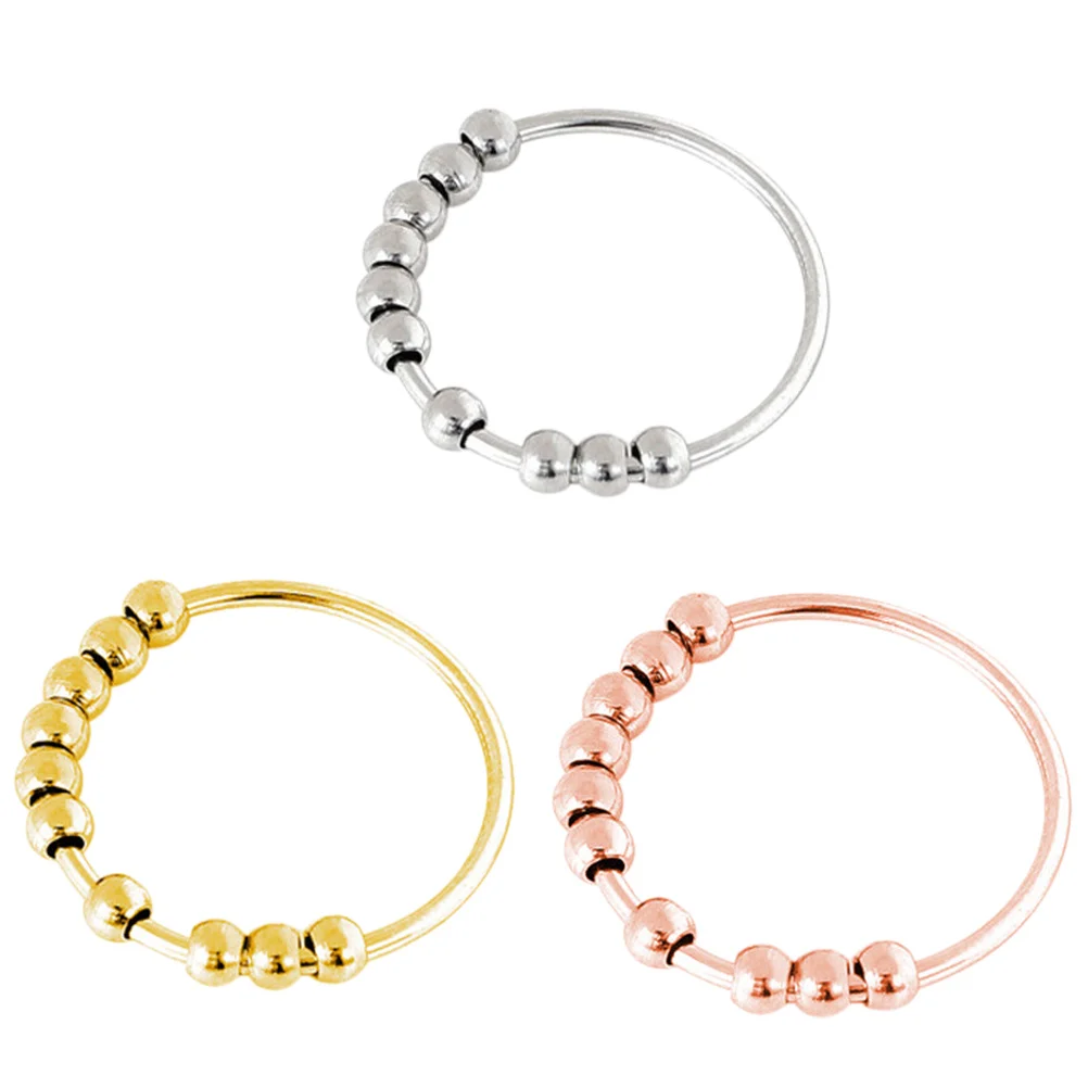 3Pcs Fidget Ring Stainless Steel Beads Design Rotatable Anxiety Relief Ring for Relaxation Fashionable Comfortable Skin-Safe
