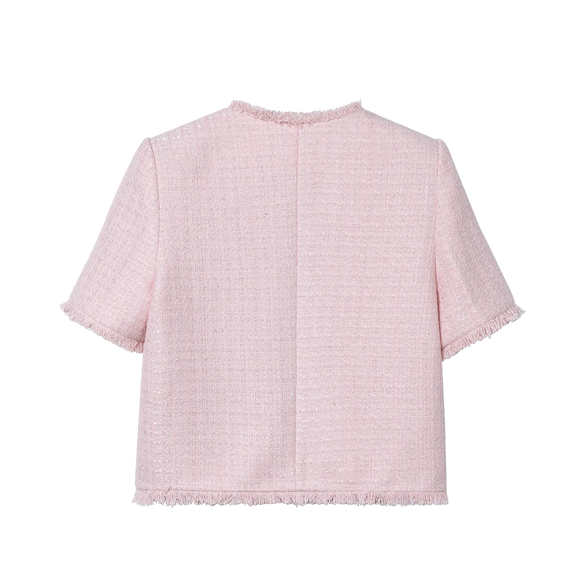 New fashionable romantic pink temperament Korean tweed short-sleeved shirt socialite tassel Little Fragrance short coat view 2