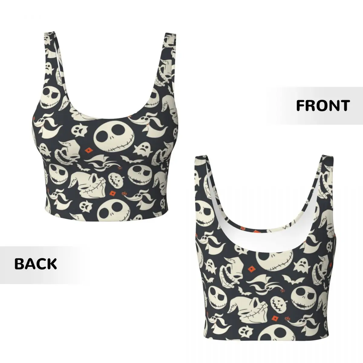 Camisetas sin mangas cortas de entrenamiento Jack Skellington personalizadas para mujer, sujetadores deportivos para correr The Nightmare Before Christmas