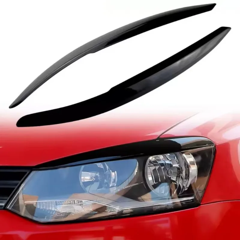2Pcs For VW Polo Mk5 6R 6C 2010 2011 2012 2013 2014 2015 2016 2017 Glossy Black Headlights Eyebrow Eyelids Trim Cover