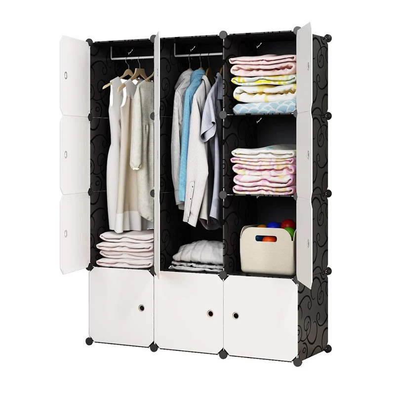 Foldable Wardrobe Shoe Cabinet，Folding Assembly Modular Bedroom Cabinet PP Panel Plastic Cube Wardrobe Storage Organizer