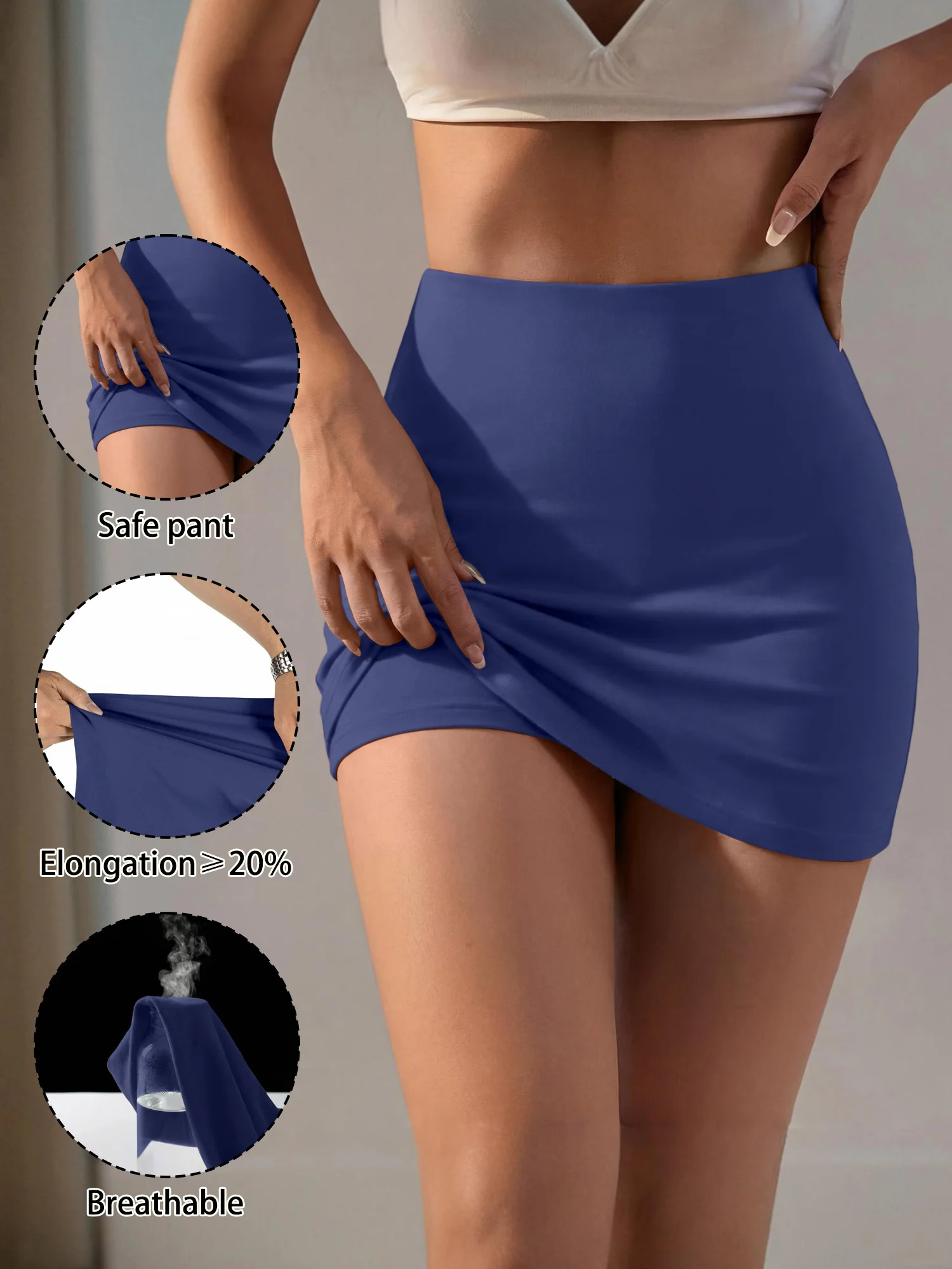 High-Rise-Slimming-Bodycon-Skort mit integrierten Sicherheitsshorts, nicht transparent, elastischer Bund, Alltags-Outfit für die Straße. – Detail 11