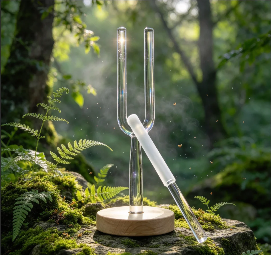 MountainRain 1PC 10mm Clear Quartz Crystal Singing Tuning Fork Sound Healing Music Therapy Percussion Instrument Sound Therapy