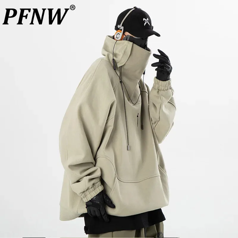 PFNW Heavy Industry Autumn Winter Trendy Stand Collar Oversize Sweatshirts For Men Hip Hop Functional Turtleneck Hoodie 12C1208