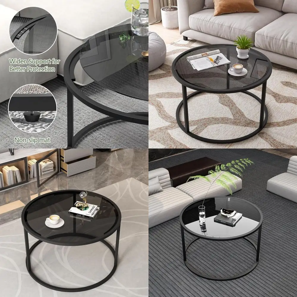 

Modern Minimalist Coffee Table with Tempered Glass Top and Metal Frame, Suitable for Living Room, Bedroom, and Office, 27x27x17,