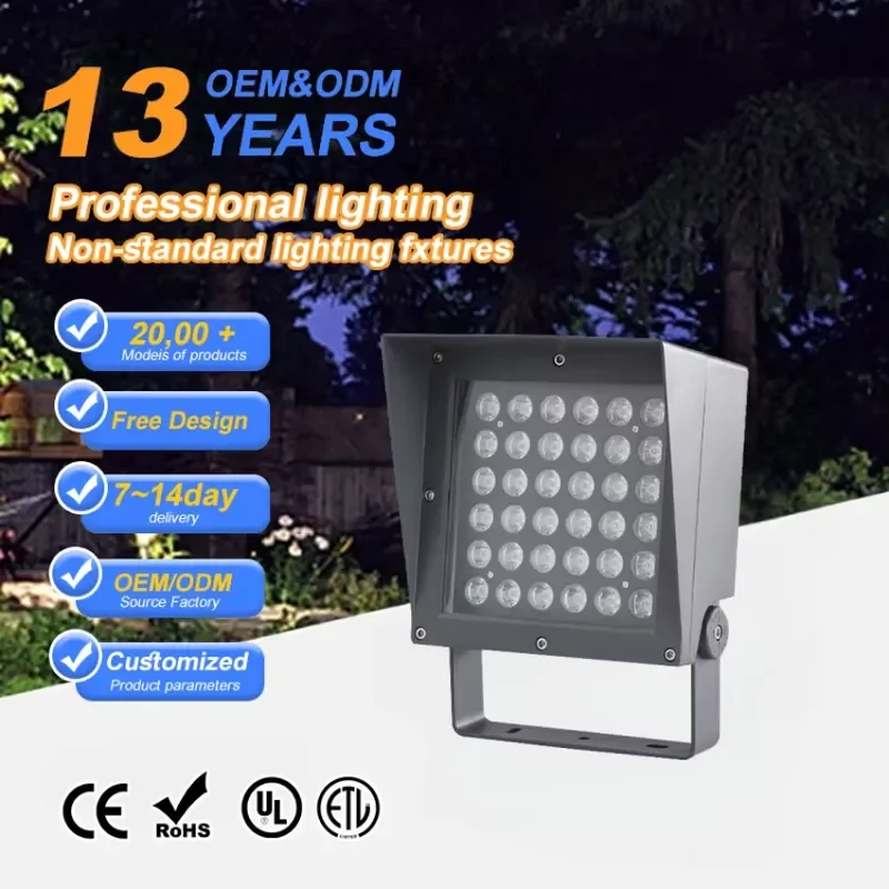 36W Smart Stadium LED Floodlight for Outdoor Landscape Monochrome RGB Warm White 3000K 6000K Aluminum Body IP65 High